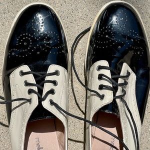 Mellow Yellow Black & Cream Patent Laced Derby Shoes, size 39